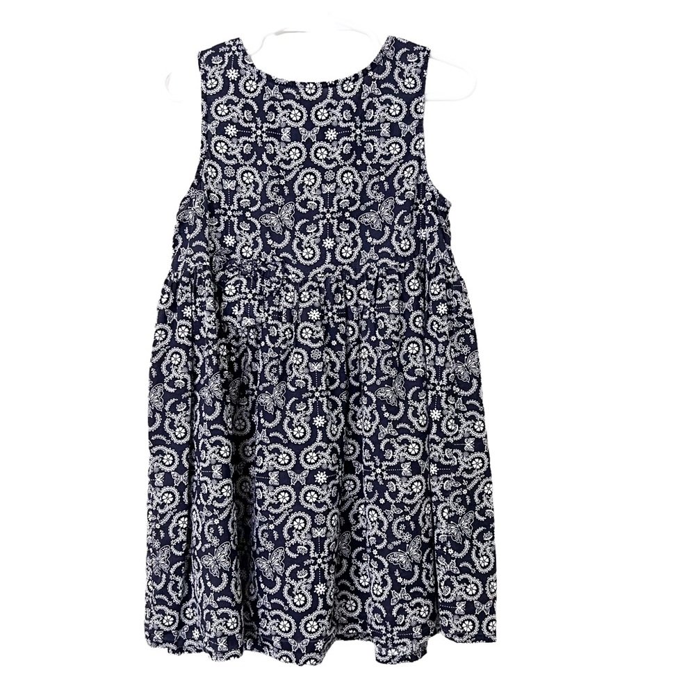 YOUNG DIMENSION Kids Floral Butterfly Dress Sleeveless Sz 6-7Y Cotton Blue White